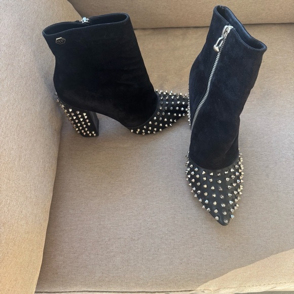 PHILIPP PLEIN Shoes Ankle Boots Black Suede Studded Heels EU 40 / US 9 $1500 - Picture 4 of 13